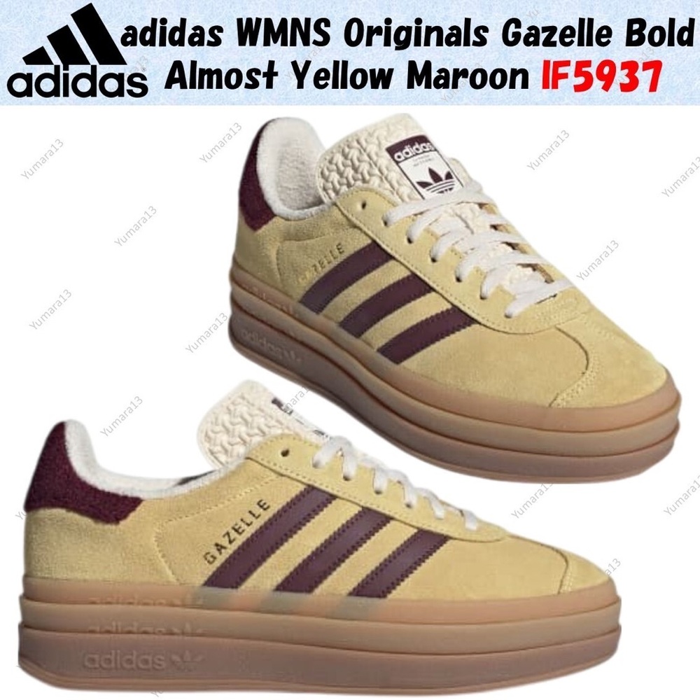 adidas WMNS Originals Gazelle Bold Almost Yellow Maroon IF Women Size - Picture 1 of 10